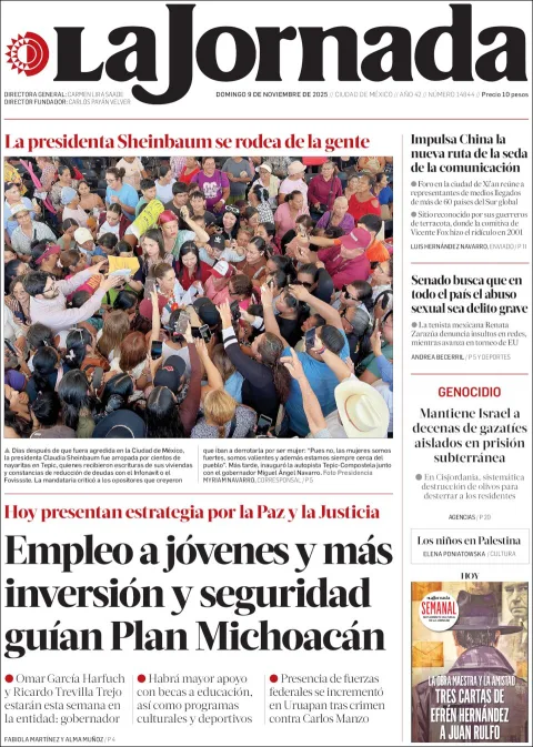 Portada de La Jornada del domingo, 9 de noviembre de 2025