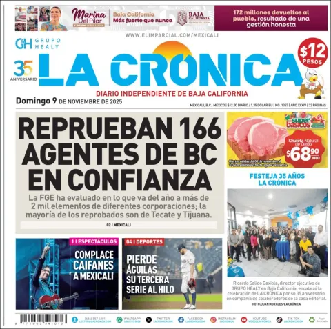 Portada de La Cronica del domingo, 9 de noviembre de 2025