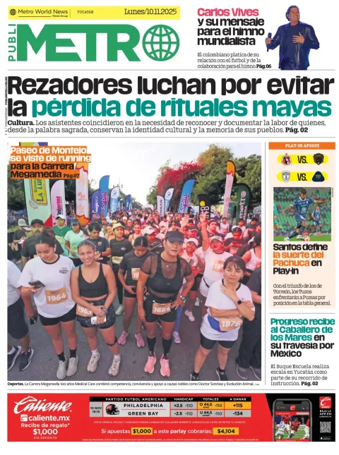 Portada de Publimetro Merida del lunes, 10 de noviembre de 2025