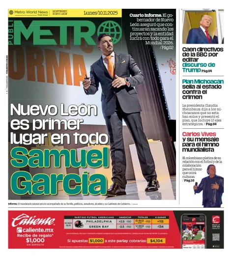 Portada de Publimetro Monterrey del lunes, 10 de noviembre de 2025