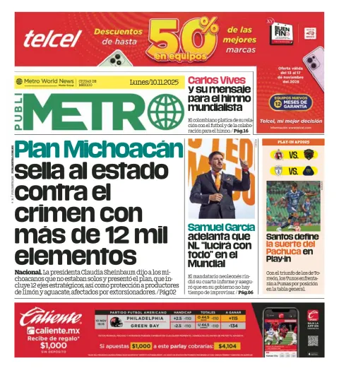 Portada de Publimetro Nacional del lunes, 10 de noviembre de 2025