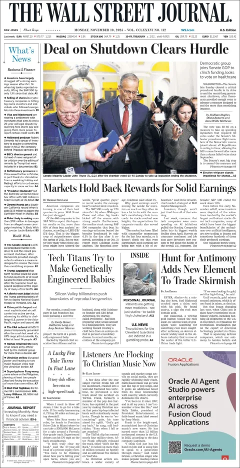 Portada de The Wall Street Journal