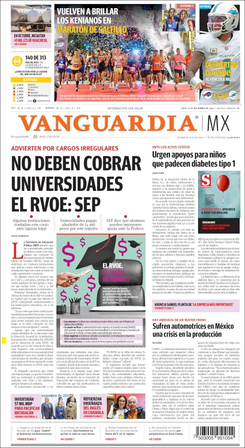 Portada de Vanguardia del lunes, 10 de noviembre de 2025