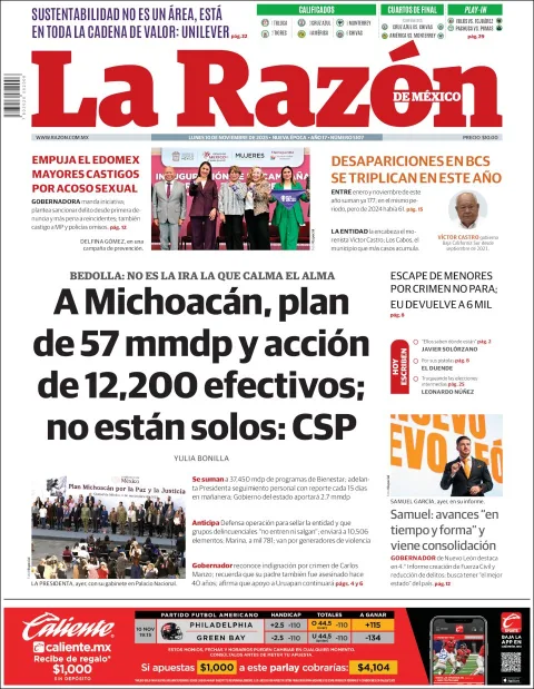 Portada de La Razon del lunes, 10 de noviembre de 2025