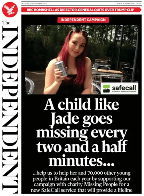 Portada de The Independent del lunes, 10 de noviembre de 2025