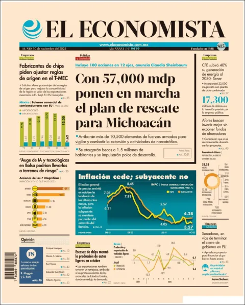 Portada de El Economista del lunes, 10 de noviembre de 2025