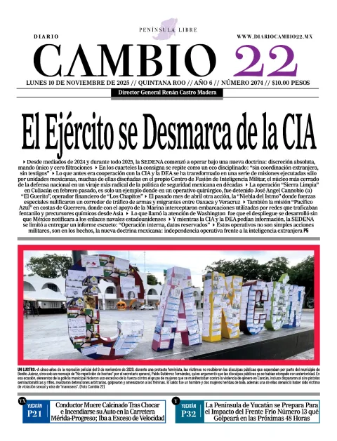 Portada de Diario Cambio 22 (contraportada) del lunes, 10 de noviembre de 2025