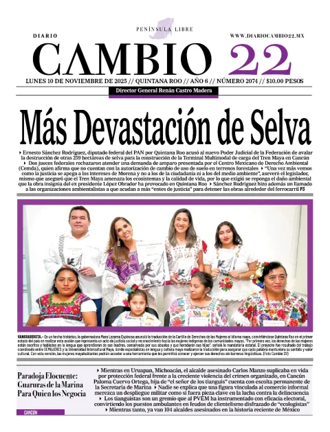 Portada de Diario Cambio 22 (portada) del lunes, 10 de noviembre de 2025