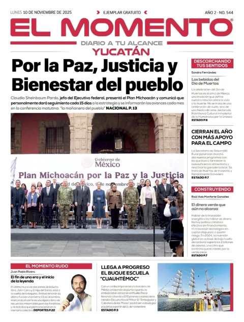 Portada de El Momento Yucatan del lunes, 10 de noviembre de 2025