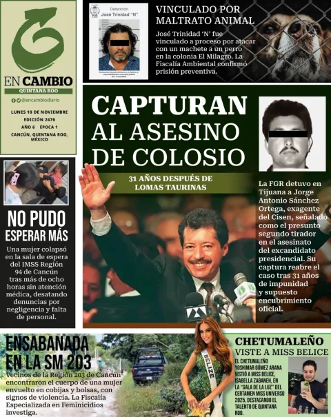 Portada de En Cambio - Quintana Roo (contraportada) del lunes, 10 de noviembre de 2025