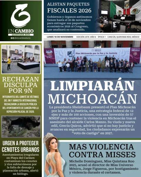 Portada de En Cambio - Quintana Roo (portada) del lunes, 10 de noviembre de 2025