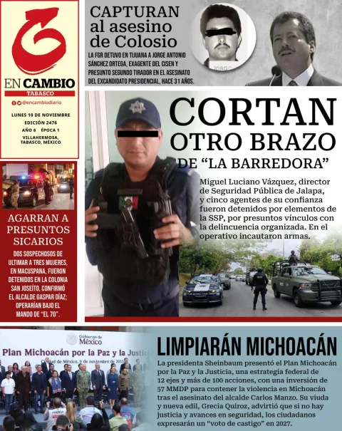 Portada de En Cambio - Tabasco (contraportada) del lunes, 10 de noviembre de 2025