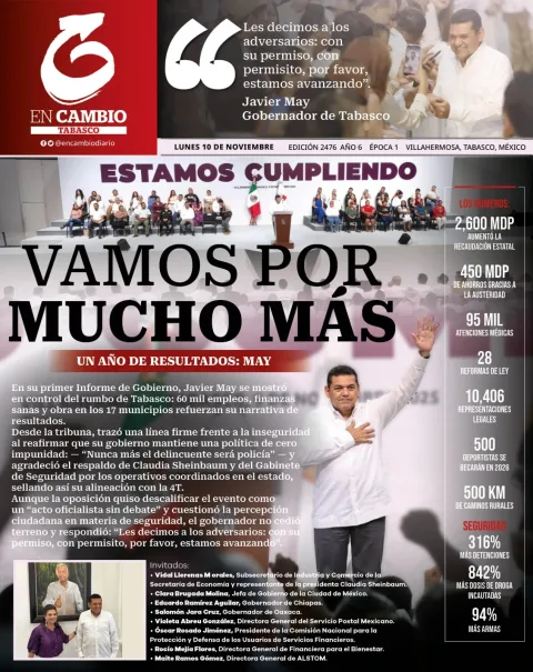 Portada de En Cambio - Tabasco (portada) del lunes, 10 de noviembre de 2025