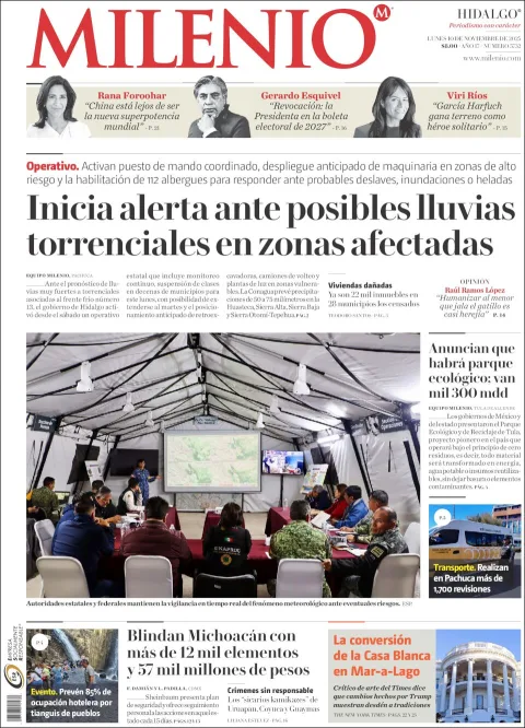 Portada de Milenio Hidalgo del lunes, 10 de noviembre de 2025