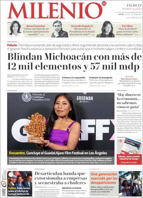 Portada de Milenio Jalisco del lunes, 10 de noviembre de 2025