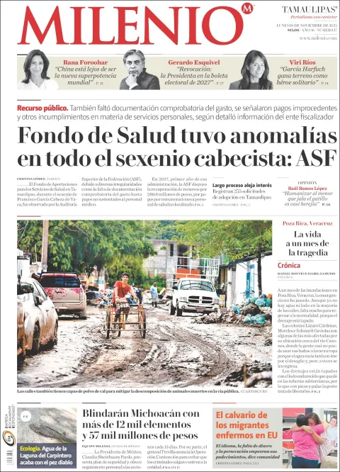 Portada de Milenio Tamaulipas del lunes, 10 de noviembre de 2025
