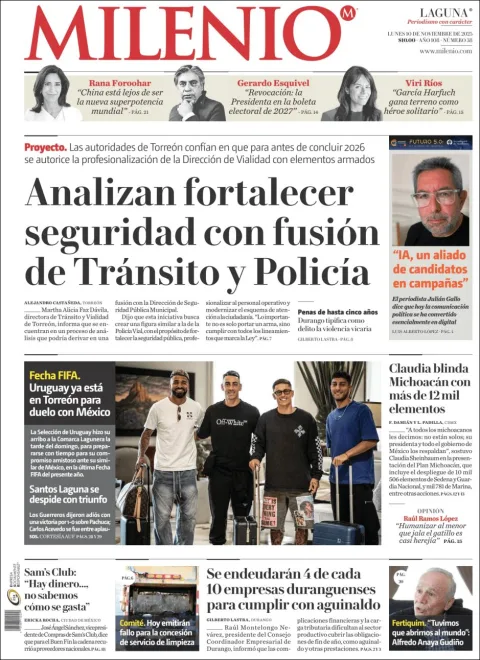 Portada de Milenio Laguna del lunes, 10 de noviembre de 2025