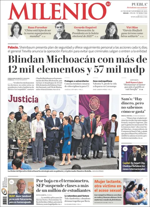 Portada de Milenio Puebla del lunes, 10 de noviembre de 2025