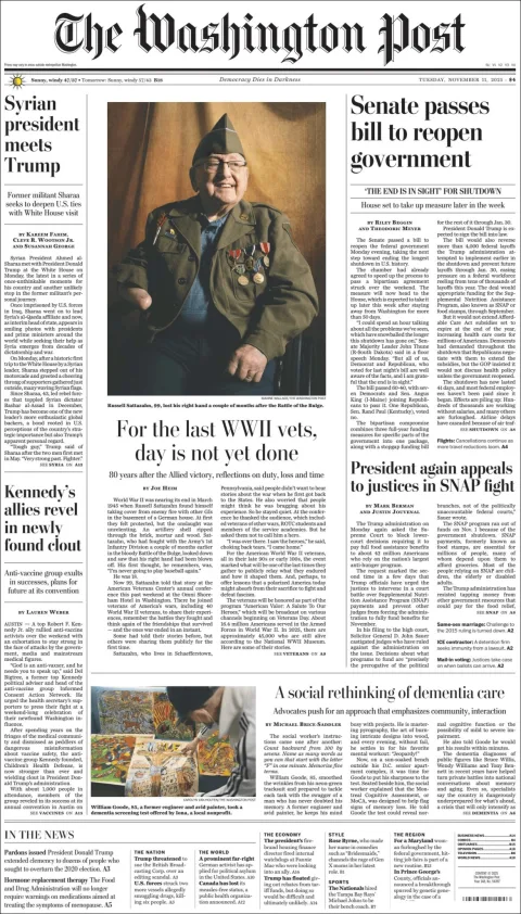 Portada de The Washington Post del martes, 11 de noviembre de 2025
