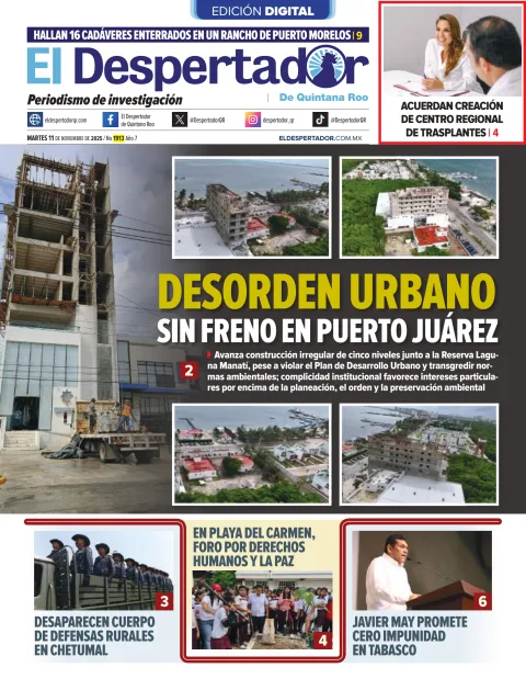 Portada de El Despertador de Quintana Roo del martes, 11 de noviembre de 2025