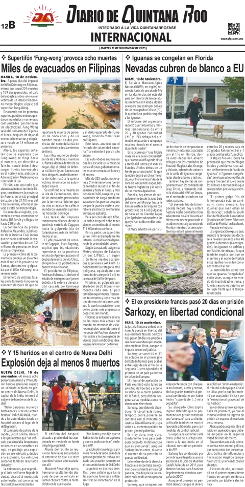 Portada de Diario de Quintana Roo (contra Portada) del martes, 11 de noviembre de 2025