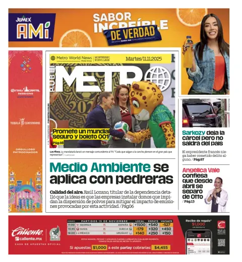 Portada de Publimetro Monterrey del martes, 11 de noviembre de 2025