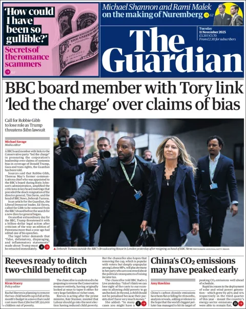 Portada de The Guardian (reino Unido) del martes, 11 de noviembre de 2025