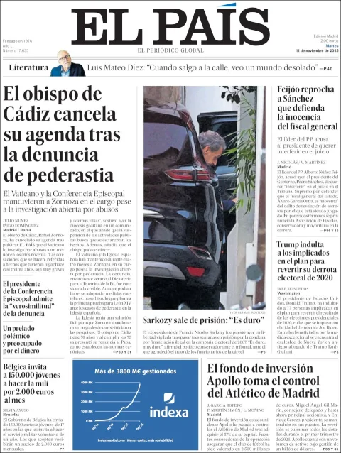 Portada de El Pais del martes, 11 de noviembre de 2025