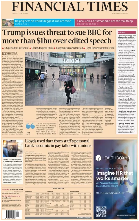 Portada de Financial Times del martes, 11 de noviembre de 2025
