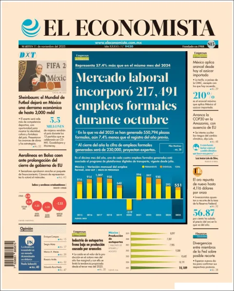 Portada de El Economista del martes, 11 de noviembre de 2025