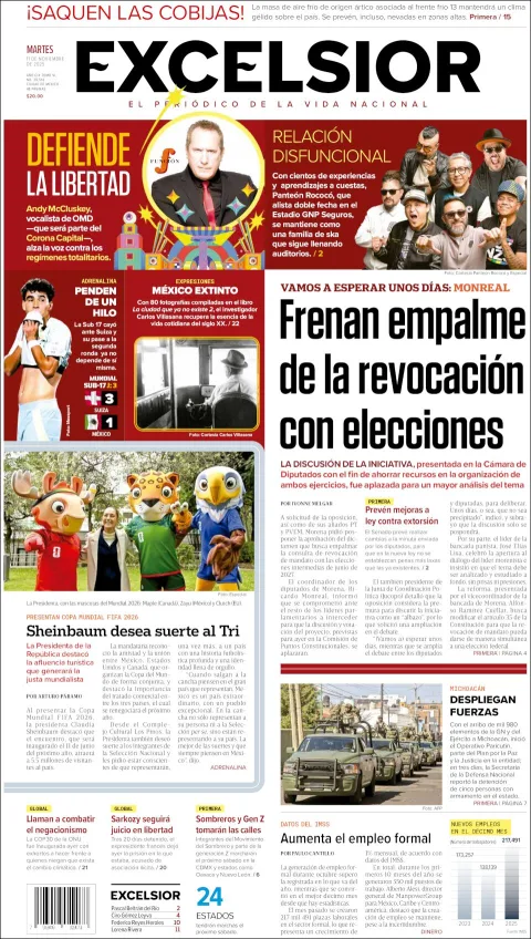 Portada de Excelsior del martes, 11 de noviembre de 2025