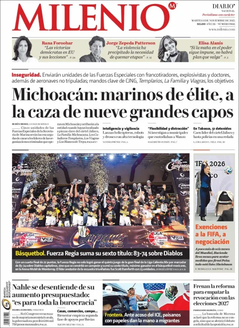 Portada de Milenio del martes, 11 de noviembre de 2025