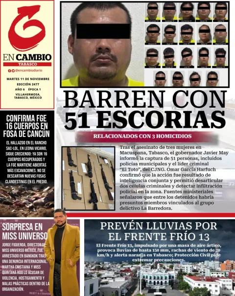 Portada de En Cambio - Tabasco (contraportada) del martes, 11 de noviembre de 2025