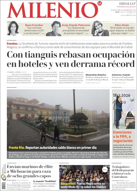 Portada de Milenio Hidalgo del martes, 11 de noviembre de 2025