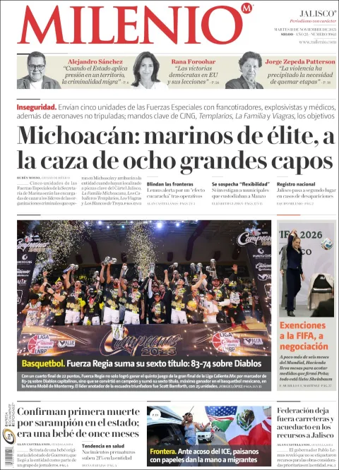 Portada de Milenio Jalisco del martes, 11 de noviembre de 2025