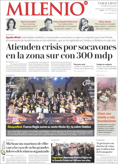 Portada de Milenio Tamaulipas del martes, 11 de noviembre de 2025