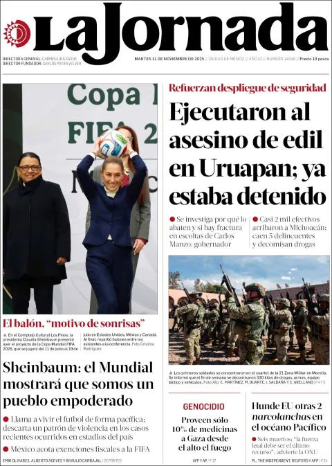 Portada de La Jornada del martes, 11 de noviembre de 2025
