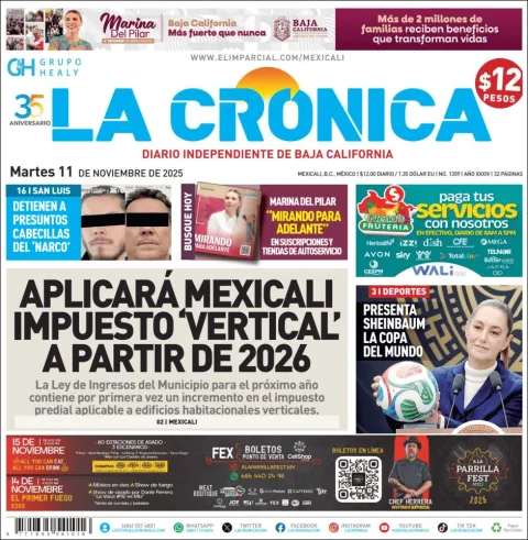 Portada de La Cronica del martes, 11 de noviembre de 2025