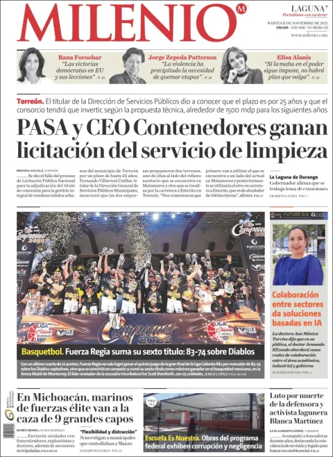 Portada de Milenio Laguna del martes, 11 de noviembre de 2025