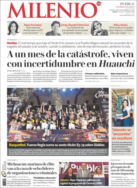 Portada de Milenio Puebla del martes, 11 de noviembre de 2025