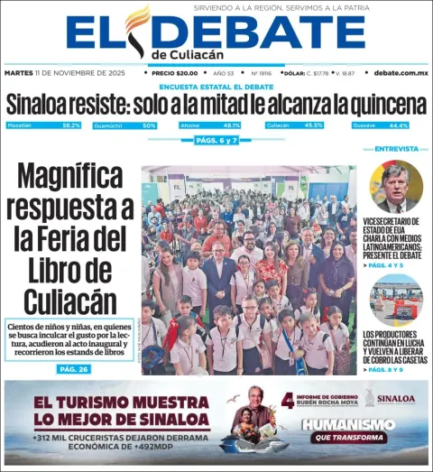 Portada de El Debate de Culiacan del martes, 11 de noviembre de 2025