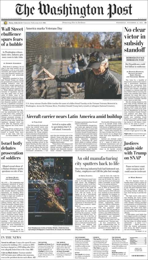 Portada de The Washington Post del miércoles, 12 de noviembre de 2025