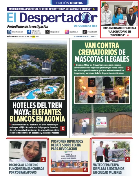 Portada de El Despertador de Quintana Roo del miércoles, 12 de noviembre de 2025