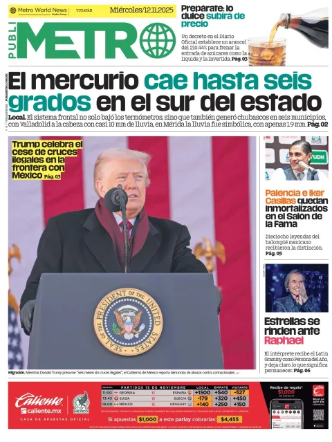 Portada de Publimetro Merida del miércoles, 12 de noviembre de 2025