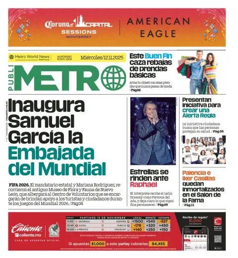 Portada de Publimetro Monterrey del 2025-11-12