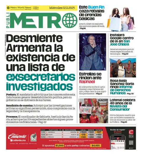Portada de Publimetro Puebla del 2025-11-12