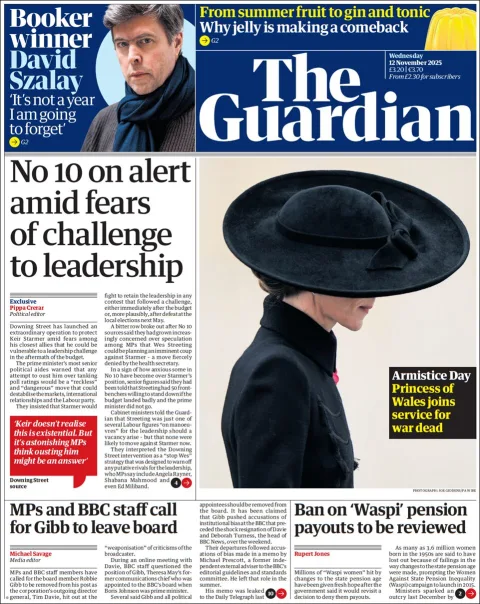 Portada de The Guardian (reino Unido) del miércoles, 12 de noviembre de 2025
