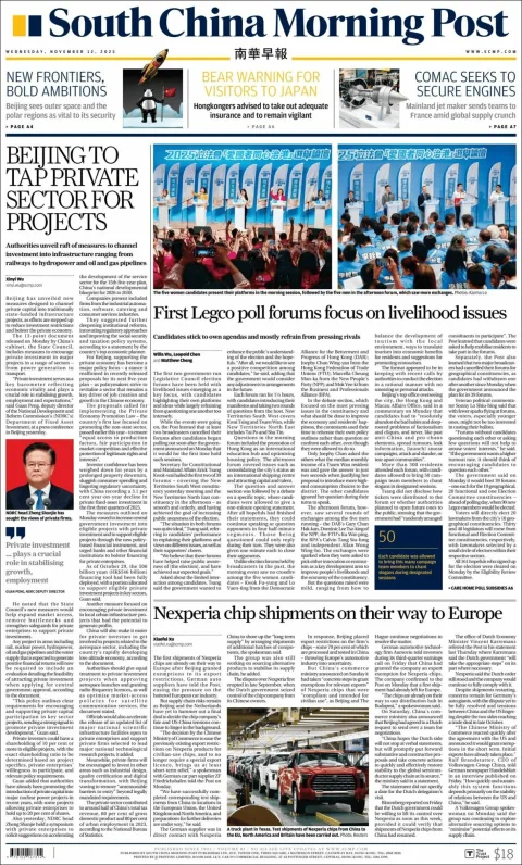 Portada de South China Morning Post del miércoles, 12 de noviembre de 2025