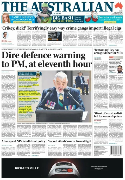 Portada de The Australian del miércoles, 12 de noviembre de 2025