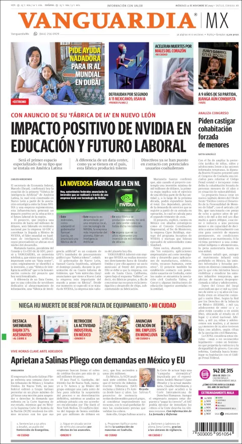 Portada de Vanguardia del miércoles, 12 de noviembre de 2025